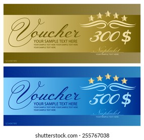 Voucher, Coupon, Gift certificate, ticket template. Guilloche pattern (watermark, Spirograph). Background