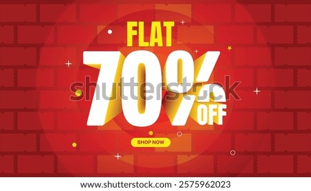 Voucher Coupon Template isolated on red background. Discount Flat 70 OFF. Shopping voucher | Flat 70% Off Icon| Vector illustration.