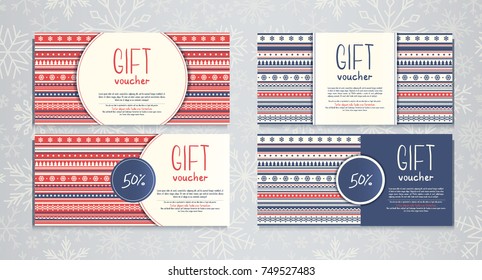 Voucher coupon template with winter pattern. Vector elements.