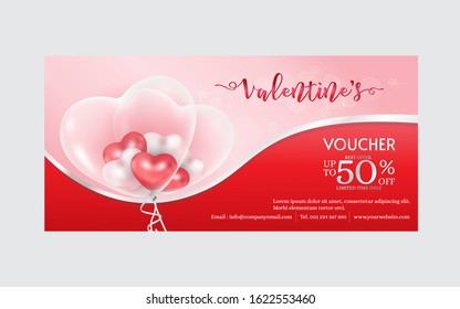 Voucher or coupon template.Pink and red colour for Valentine’s day or love with luxury look. EPS10 Vector illustration.