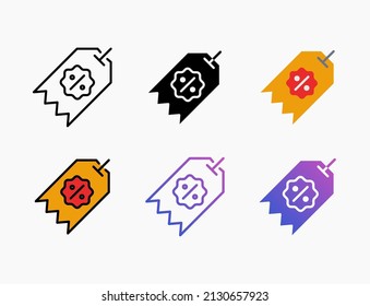icono de descuento de cupón conjunto con línea, contorno, plano, relleno, glifo, color, gradiente. Actrazo editable y píxel perfecto. Se puede usar para productos digitales, presentación, diseño de impresión y más.
