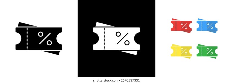 Voucher Discount Icons. Black, White and Colorful