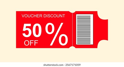 Voucher discount ticket coupon concept. code gift barcode copuon template. vector design illustration.