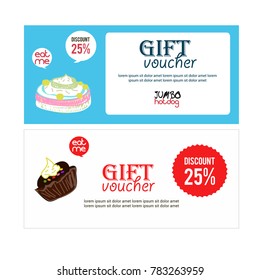 
voucher gift banner,poster, coupon gift, card,poster , advertising,illustration for restaurant or food website, pastry,cake store. coupon, voucher in Flat design 
