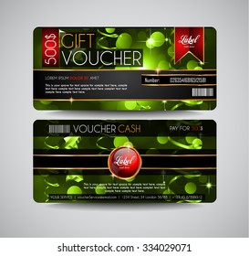 Voucher Gift Card layout template for your promotional design, tickets template, printed gift cards.. Space and fields for text, front and back provided.