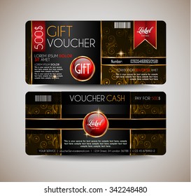 Voucher Gift Card layout template for your promotional design, tickets template, printed gift cards.. Space and fields for text, front and back provided.
