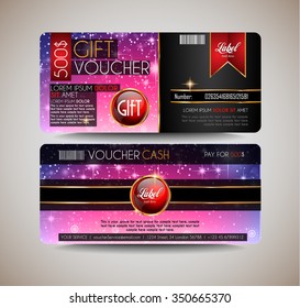 Voucher Gift Card layout template for your promotional design, tickets template, printed gift cards.. Space and fields for text, front and back provided.