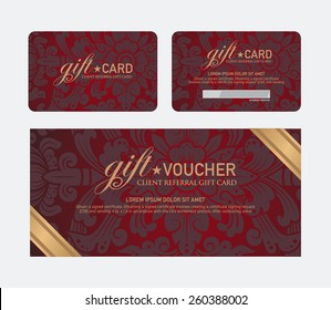 Voucher and gift card template with premium vintage pattern. vector