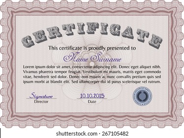 Voucher, Gift certificate, Coupon template with border, frame. Background design for invitation, banknote, money design, currency, check. 
