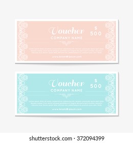 Voucher, Gift certificate, Coupon template. Floral, scroll pattern. Background design for invitation, ticket, banknote, money design, currency, check.  vector.