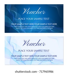 Voucher, Gift Certificate, Coupon Template. Guilloche Pattern (watermark, Blue Lines). Background For Banknote, Money Design, Currency, Bank Note, Check (cheque), Ticket