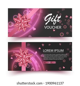 Voucher, Gift certificate. Happy Valentine Day gift banners, design with abstract pink background, vector eps 10