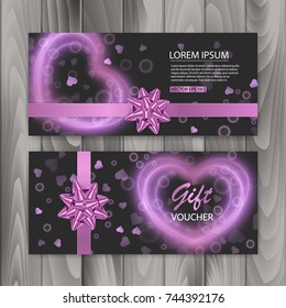 Voucher, Gift certificate. Happy Valentine Day gift banners, design with abstract pink background, vector illustration
