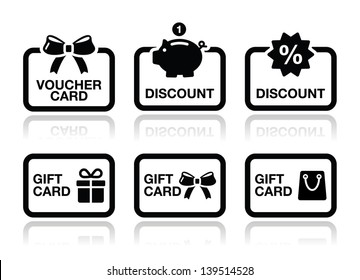 Voucher, gift, discount card vector icons set 