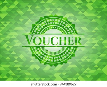 Voucher green emblem with mosaic background