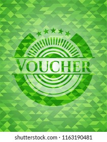 Voucher green emblem with triangle mosaic background