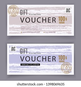 Voucher grunge template. Universal flyer for business and department stores. 100 dpllars