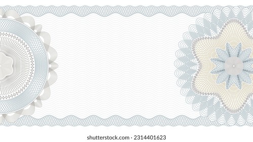 Voucher guilloche. Gift certificate, coupon or cheque template with guilloche border and rosette. Watermark security pattern editable stroke vector paths. Graduation diploma, passport reliability