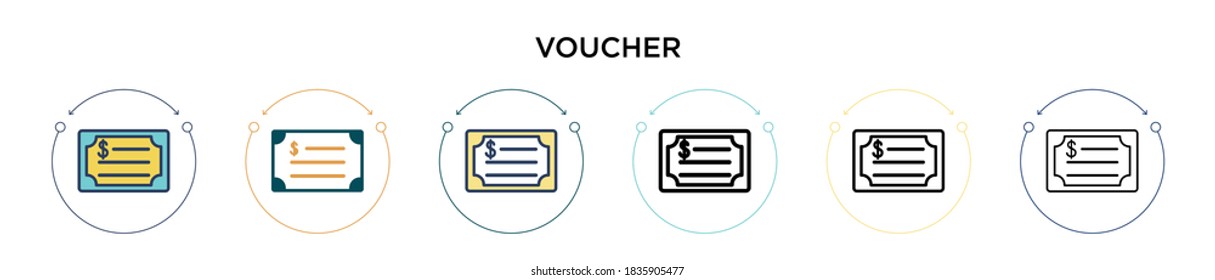 Voucher icon in filled, thin line, outline and stroke style. Vector illustration of two colored and black voucher vector icons designs can be used for mobile, ui, web