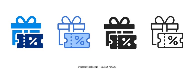 Ícone de cupom definir ilustração de vetor de vários estilos