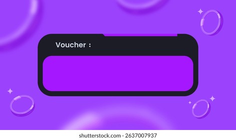 Voucher Input UI with Coins and Purple Theme. Game Reward Voucher Entry Interface Design. Purple Coin Bonus Voucher Graphic Template