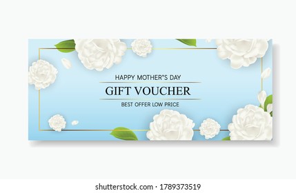 Voucher Mothers day template beautiful white jasmine Flower.