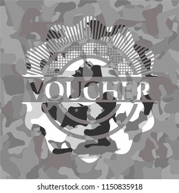 Voucher on grey camo pattern
