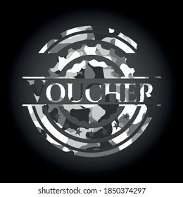 Voucher on grey camo pattern 