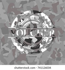 Voucher on grey camo pattern