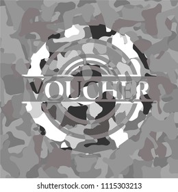 Voucher on grey camouflage texture