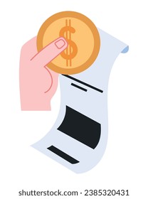 voucher payment and hand with coin vector isolated