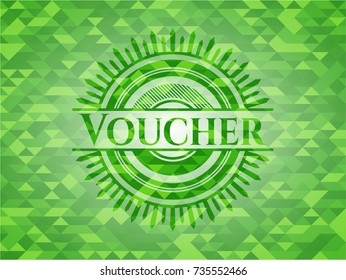 Voucher realistic green emblem. Mosaic background