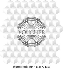 Voucher realistic grey emblem with geometric cube white background