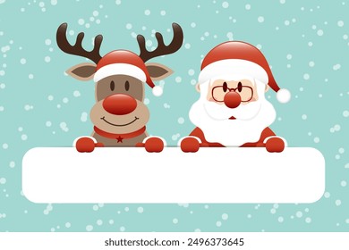 Voucher Reindeer And Santa Claus Copy Space Snow Turquoise Dark Red