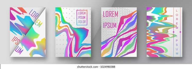 Voucher set with abstract luxury liquid bubbles shapes. 80s 90s retro geometric style. Can be used for banners, posters, web, flyers, vouchers, cards. Vector illustration. EPS 10.
