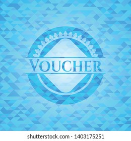 Voucher sky blue emblem with mosaic background