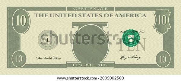 Voucher Template Banknote 10 Dollars Guilloche Stock Vector (Royalty ...