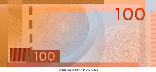 Voucher template banknote 100 with guilloche pattern watermarks and border. Green background banknote 