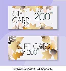 Voucher template with color gift box,certificate. Background design coupon, invitation, currency. Vector illustration.