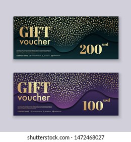 Voucher template with color gift box,certificate. Background design coupon, invitation, currency. Vector illustration.