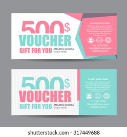 voucher template with colorful pattern, cute gift voucher certificate coupon design template, Collection gift certificate business card banner calling card poster, Vector illustration