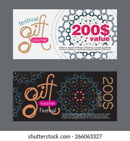 Voucher template with festival pattern. vector