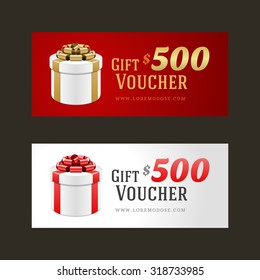 Voucher template with gift box and bow vintage design vector illustration