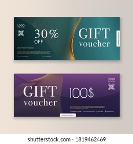 Voucher template with gold gift box,certificate. Background design coupon, invitation, currency. Vector illustration.