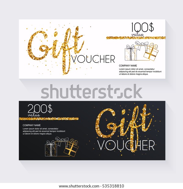 Voucher Template Gold Gift Boxcertificate Background เวกเตอรสตอก ปลอดคาลขสทธ