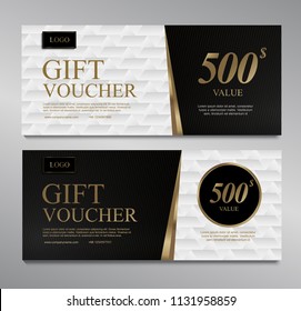 Voucher template with gold white and black certificate. Background design coupon, invitation, currency. Set of stylish gift voucher, pattern, gift card, coupon,VIP and invite.