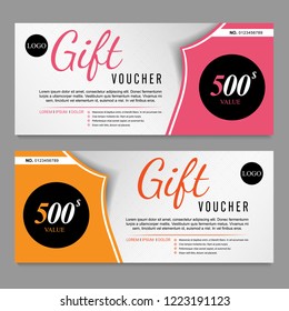 Voucher template pink and yellow certificate. Background design coupon, invitation, currency. Set of stylish gift card, coupon.