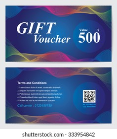 Voucher template with rainbow line on blue background
