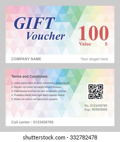 Voucher template with rainbow polygonal background