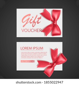 Voucher template with red bow, ribbons. Design usable for gift coupon, voucher, invitation, certificate, etc. Vector eps 10 illustration